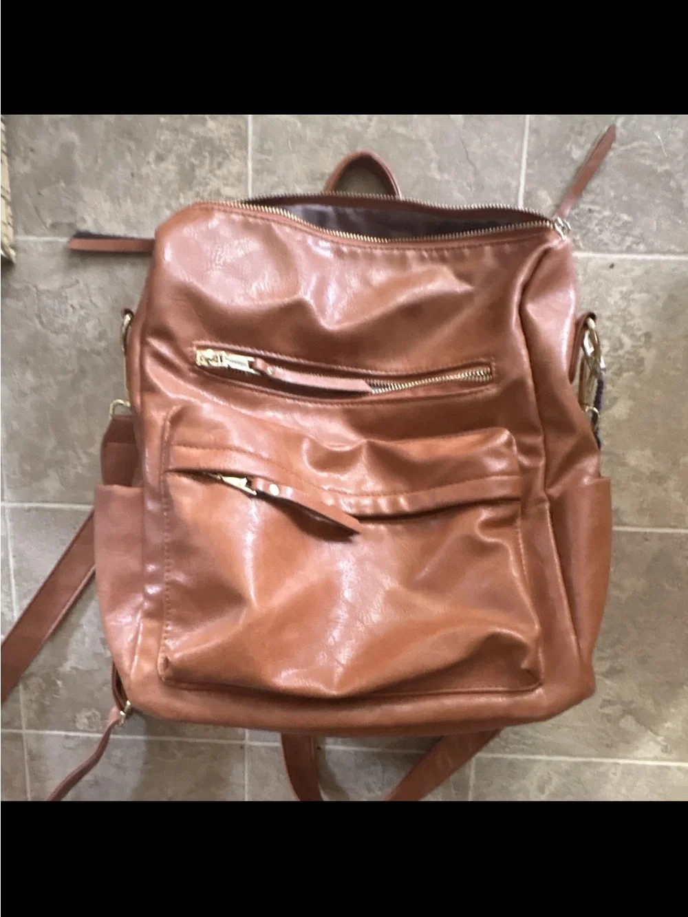Source Unknown Brown Faux Leather Women's Backpack